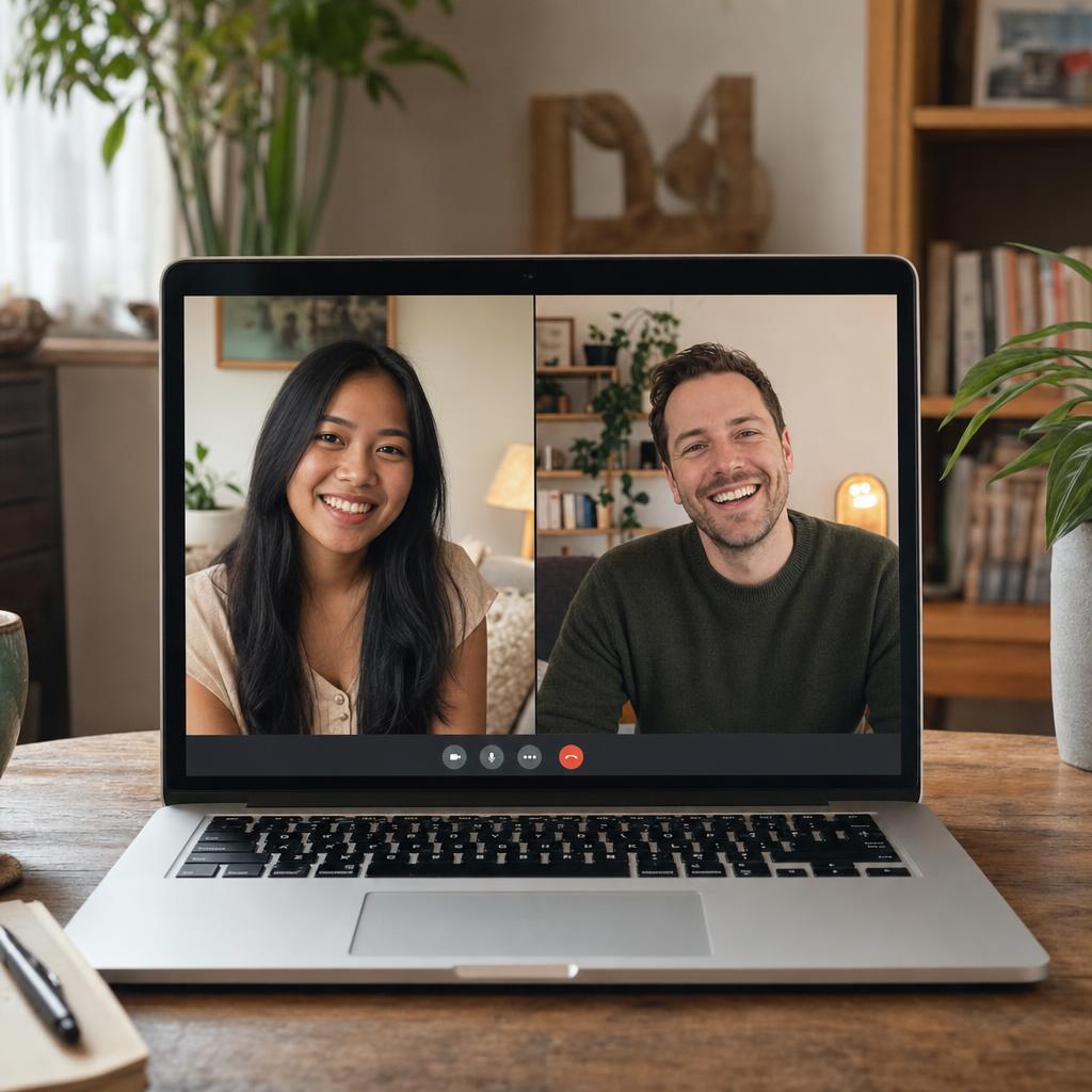 Two people in an attentive, warm video call conversation
