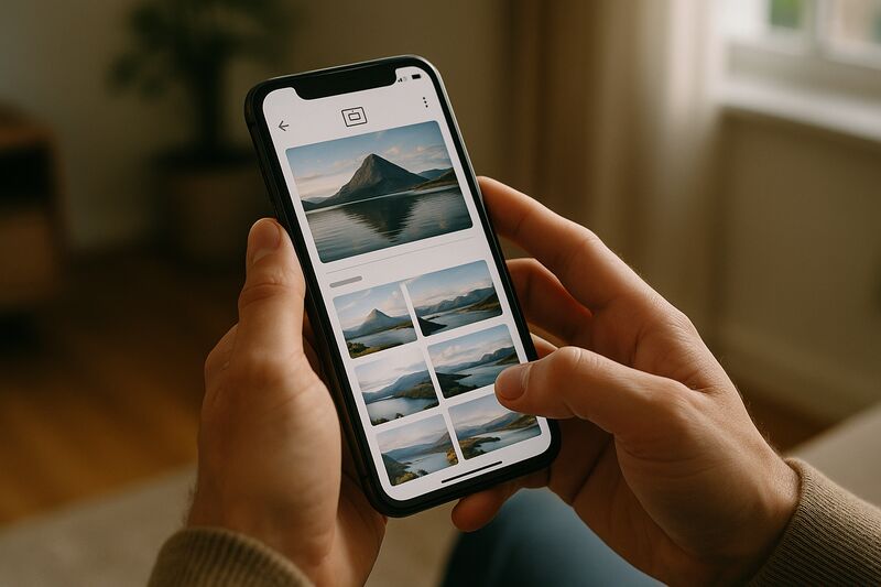Close-up of a phone screen showing a reverse image search in progress